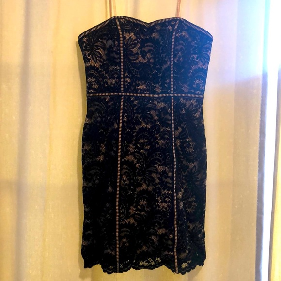 Aidan Mattox Dresses & Skirts - Aidan Size 10 Nude Strapless Dress with black lace overlay